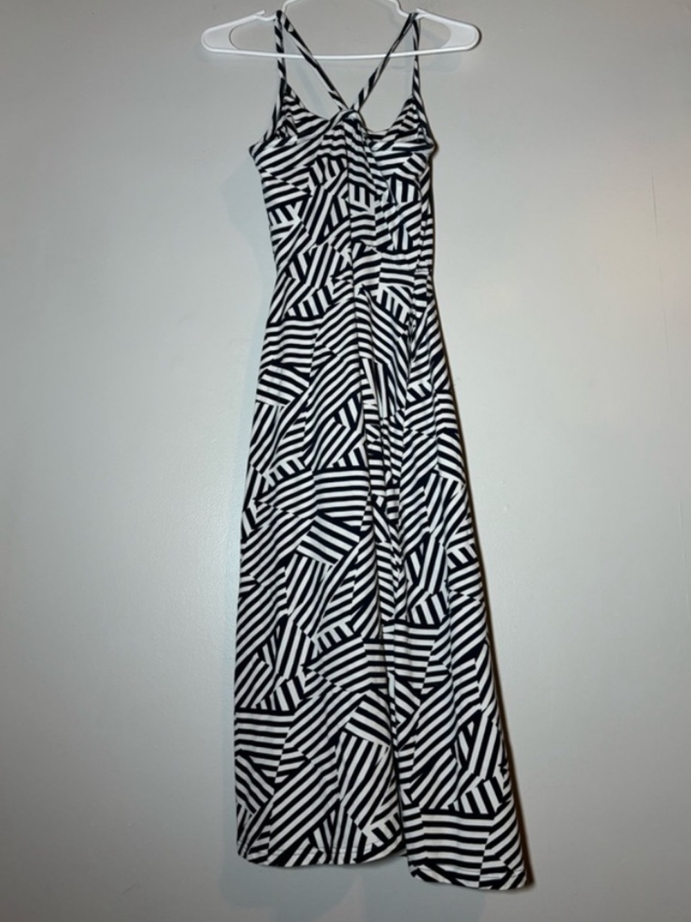 Pact Organic Cotton Fit & Flare Midi Dress Cool Mixed Stripe L Shelf Bra Pockets - Picture 4 of 8
